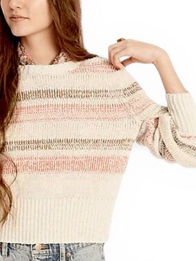 J.CREW SUPER SOFT Bouclé Crewneck Sweater in Ivory with Wide Stripes